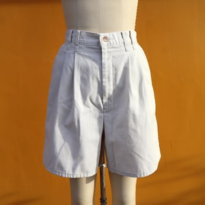 90s Cotton Blend HIgh Rise Waist Pleated Khaki Shorts | 1990s Longline Bermuda Minimal Shorts | 27 Waist