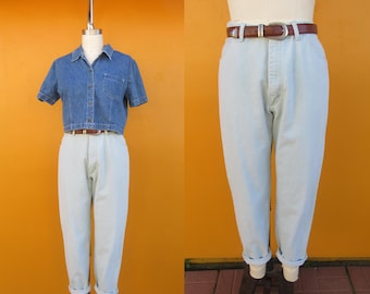 Wrangler 90s Mint Green Denim High Waist Five Pocket Jeans | Mom Jeans | High Rise Pants Tapered Trousers | 31 Waist | Size 14