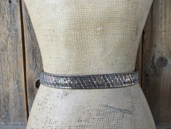 80s Bronze Metal Mesh and Leather Belt | Snake Be… - image 3