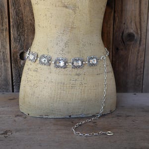 Silver chain belt with rhinestone links Amazon.com: Jumwrit Rhinestone Chain Belt Silver Layered  main image 4