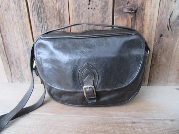 80s 90s Black Leather Emporio Armani Crossbody Satchel