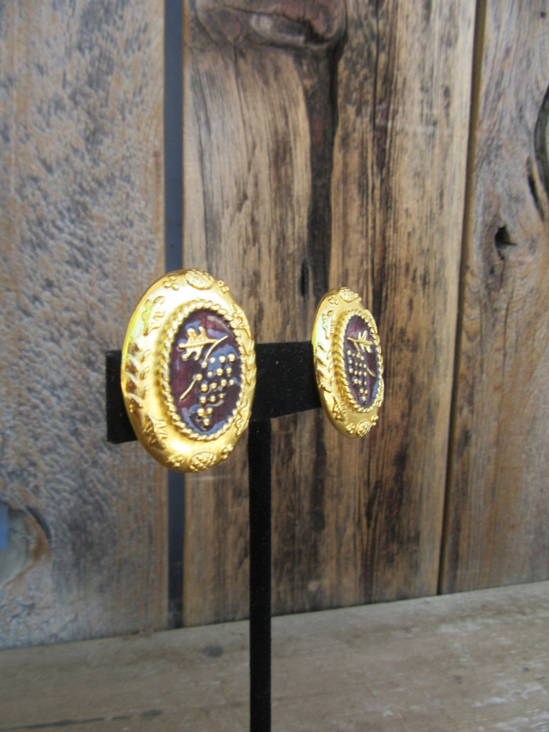 Secretary Chic Gold Tone Clip On Enamel Earrings Chunky Earrings Oval Earrings 80s Earrings Statement Earrings
