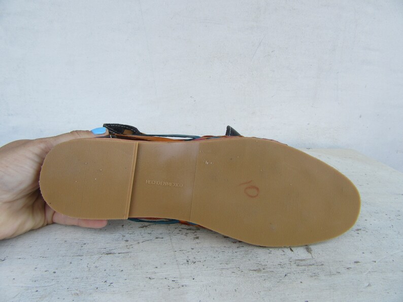 1990s Woven Leather Flats Shoes 90s 1980s 80s BLack Multicolor Leather Huaraches Size 9 EURO 40