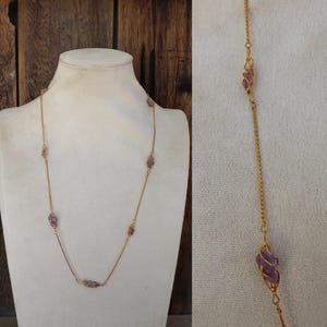 70s 80s Quartz Purple and Rose Gold Tone Chain Necklace | Nugget 24" Chain Necklace