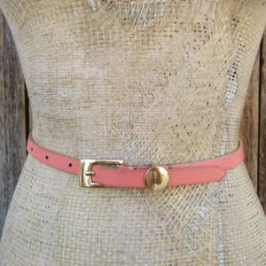 90s Skinny Coral Leather Belt | Preppy Leather Trouser Belt | 27.5 to 31.5 | Medium