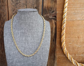 90s Mixed Metal Silver and Gold Two Tone Rope Chain Necklace