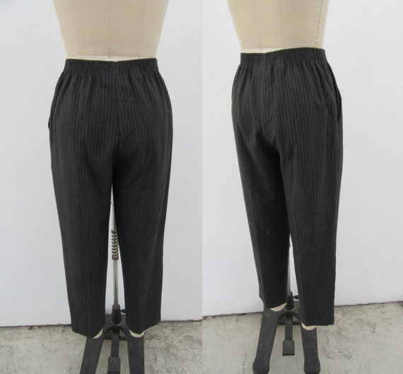 90s Charcoal Pinstriped Tapered High Waist Pull O… - image 9