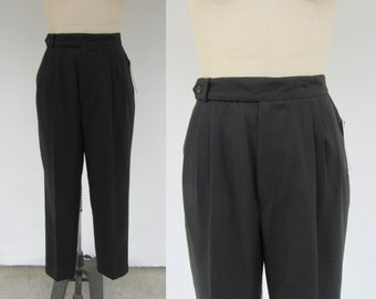 90s High Waist Tapered Pleated Trousers | Dark Academia Twill Slacks | Business Casual High Rise Minimal Minimalist Pants | 28 to 31 Waist