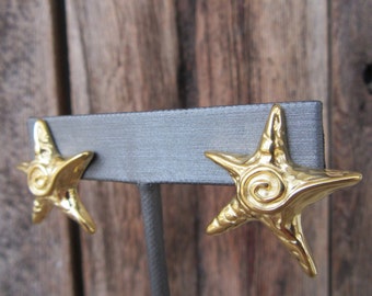 90s Starfish Earrings | Resort Chic Nautical Star Fish Chunky Swirl Earrings | Statement Earrings