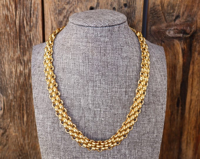 90s Gold Tone Thick Heavy Statement Necklace | Thick Gold Chain Chunky Necklace 18" | Chain Link Necklace | Business Casual Jewelry