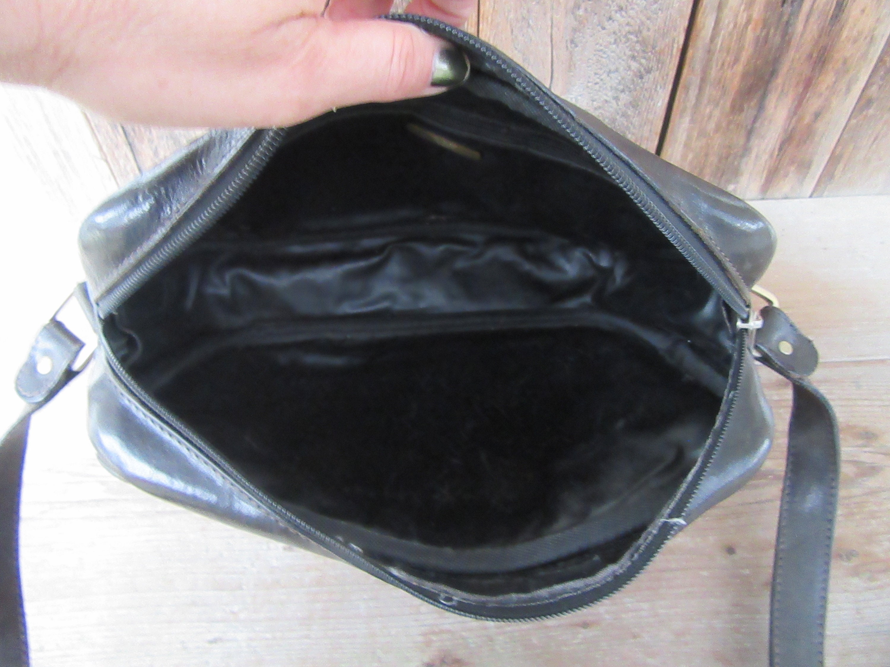 80s 90s Black Leather Emporio Armani Crossbody Satchel