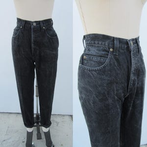 PETITE 90s High Rise Waist Black Five Pocket Jeans | Skinny All Cotton High Waisted Tapered Mom Jeans | 24 Waist