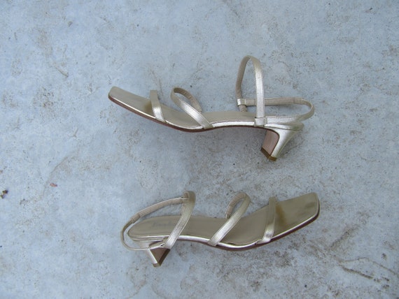 1990s Strappy Gold Leather Architectural Heel Sand