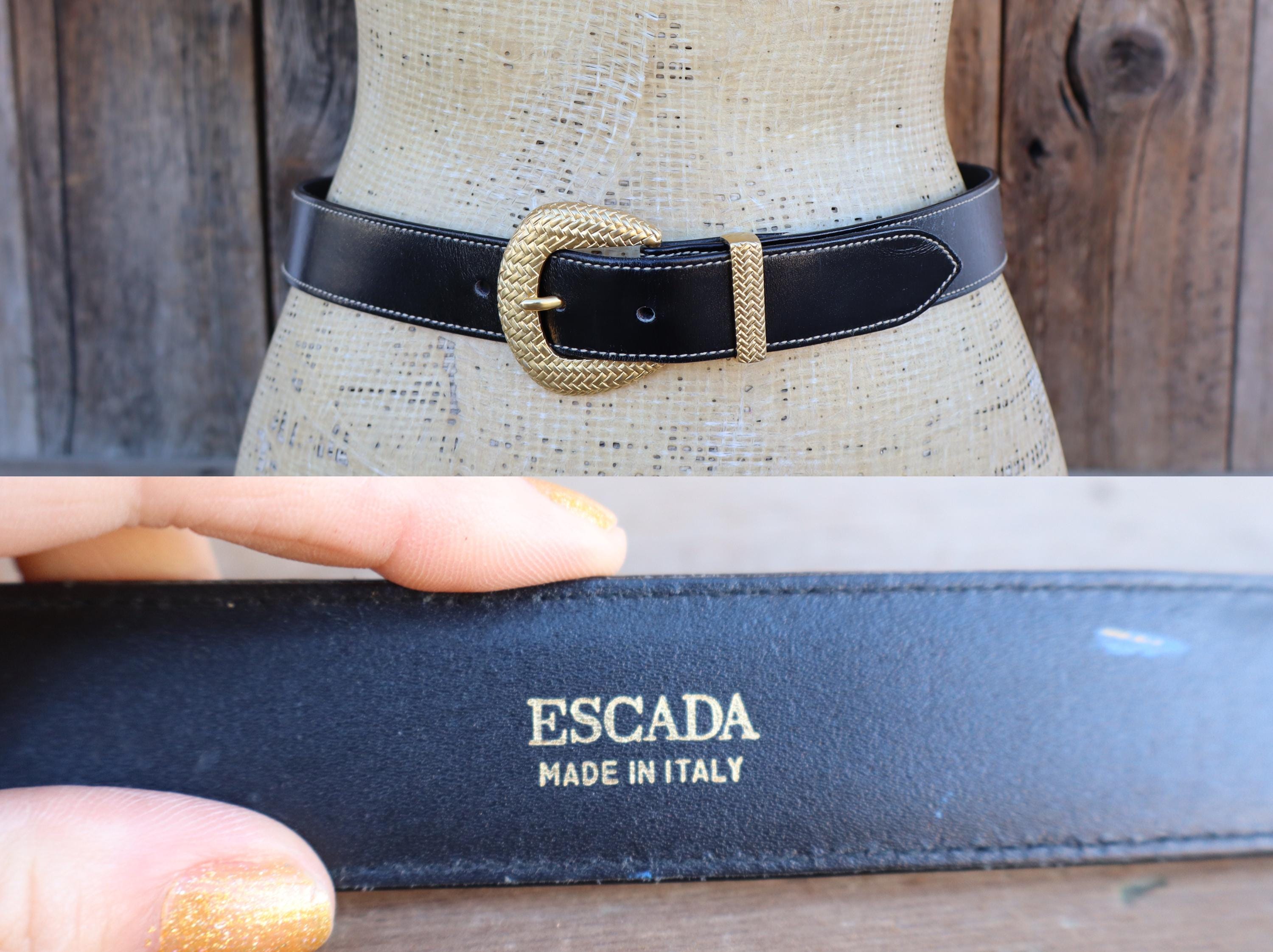 Escada leather belt Small Medium navy blue leather gold studs Leather Metal Studded Belt 1 3/4 main image 3