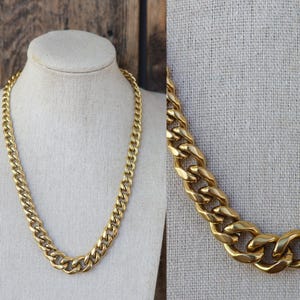 90s Gold Tone Thick Heavy Curb Chain Statement Necklace | Chunky Cuban Chain Necklace | Chain Link Necklace
