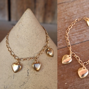 90s Gold Tone Heart Chain 7-1/2" Bracelet