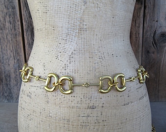 80s 90s Gold Tone Metal Horse Bit Chain Belt | Gold Chain Link Statement Chunky Gold Chain Waist Belt | 29 to 43