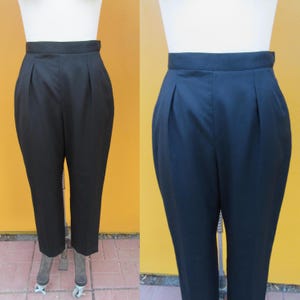 90s Black Wool Pleated High Waist Trousers | Minimal High Rise Business Casual Slacks | Officecore Dark Academia | Size 12 | 30 Waist
