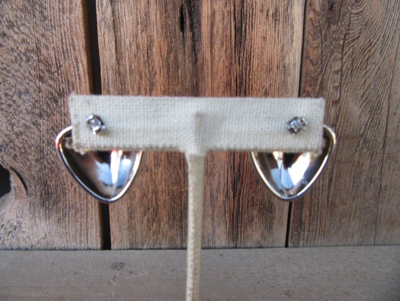 90s Simple Silver Tone Triangle Button Earrings |… - image 4