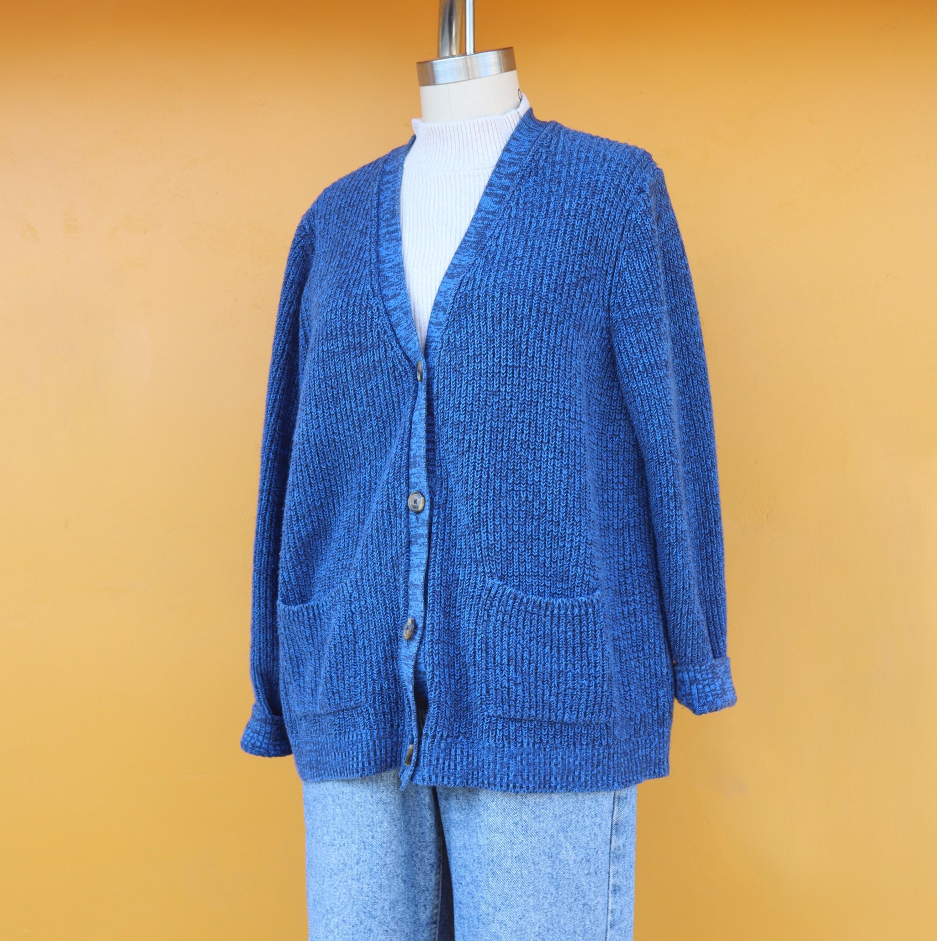 PLUS SIZE 90s Heatherd Waffle Knit Cardigan | Black and Roayl Blue