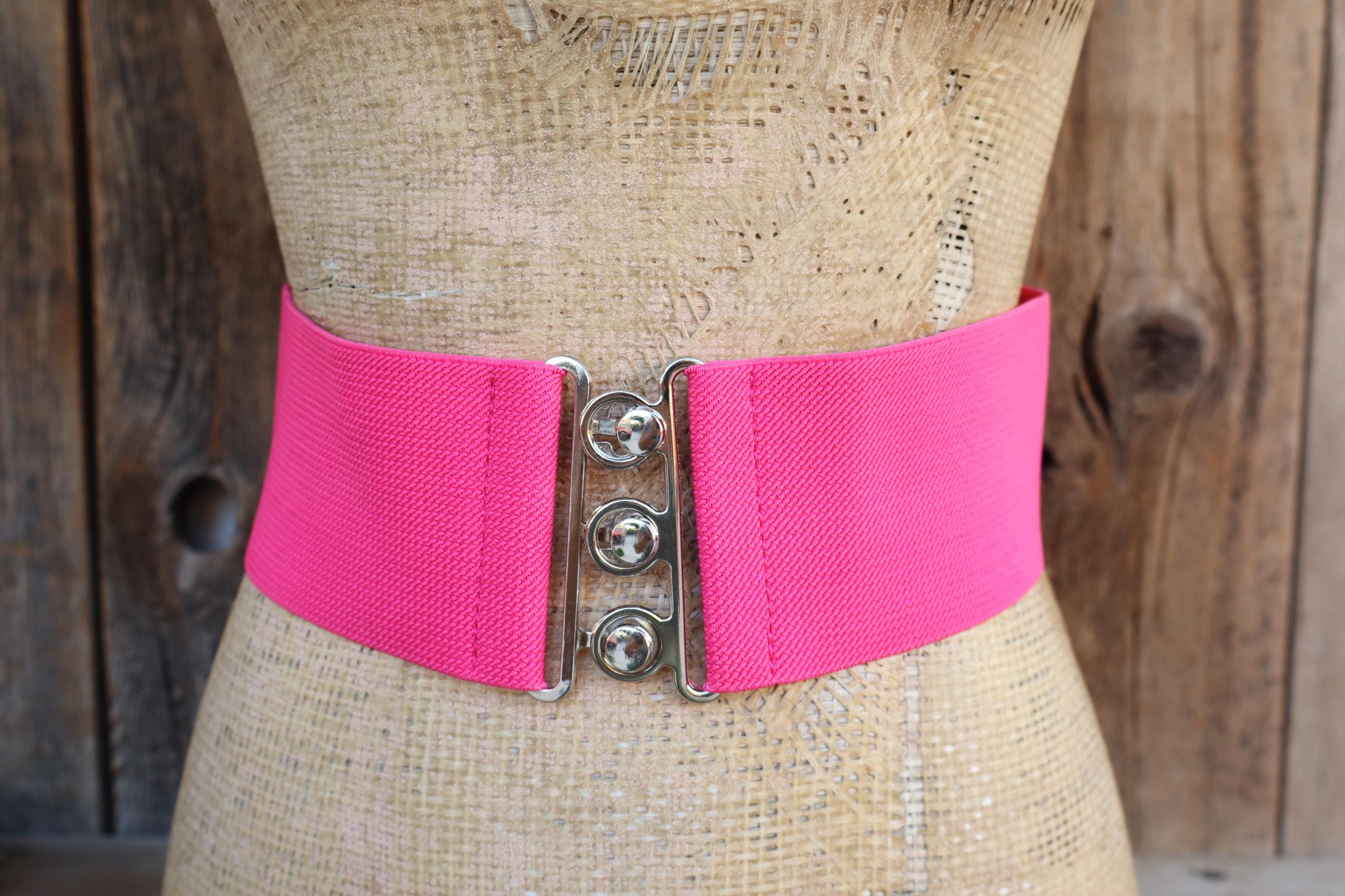 Vintage 80s Baby Pink Celtic Knot Rope Buckle Smocked Fabric Stretch Belt Elastic Vintage Belts for sale | eBay main image 2