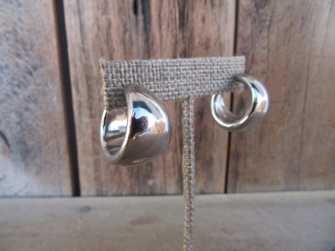 90s Earrings Hollow Silver Tone Wide Hoop Earrings Chunky Thick Hoop