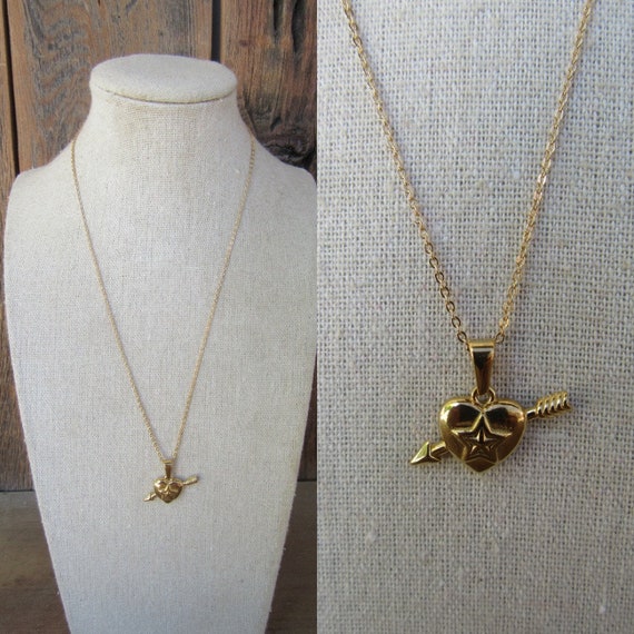 80s 90s Dainty Gold Chain Heart and Arrow  Neckla… - image 1