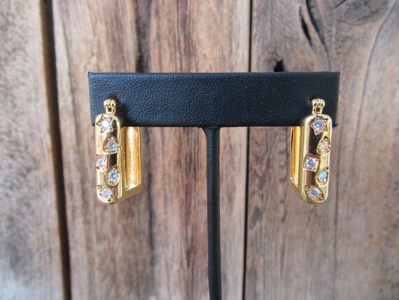 90s Earrings | Rectangle Rectangular Gold Tone Ho… - image 2