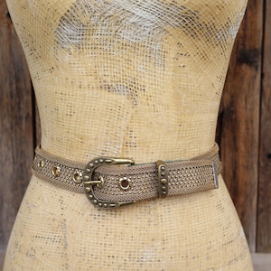 Vintage Sand Castle USA Solid Brass Mesh Leather Belt Boho Western STUNNING VINTAGE SAND CASTLE USA JEWELED BRASS METAL MESH  main image 3