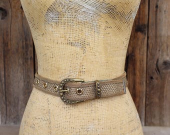 80s 90s Metal Mesh and Black Leather Belt | Silver Metal  display picture 2