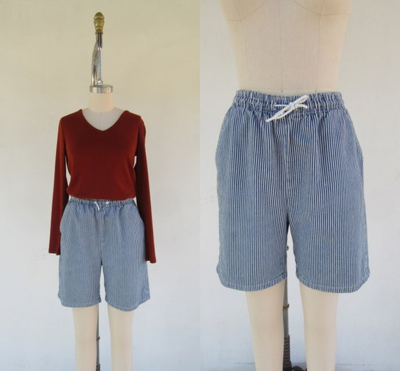 90s All Cotton Hickory Stripe Shorts | Pull on Sh… - image 1