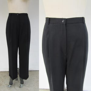 90s Brooks Brothers High Waist Pleated Wide Leg Black Wool Trousers | High Rise Cuffed Wool Pants | Minimal Business Casual Pants | 32 Waist