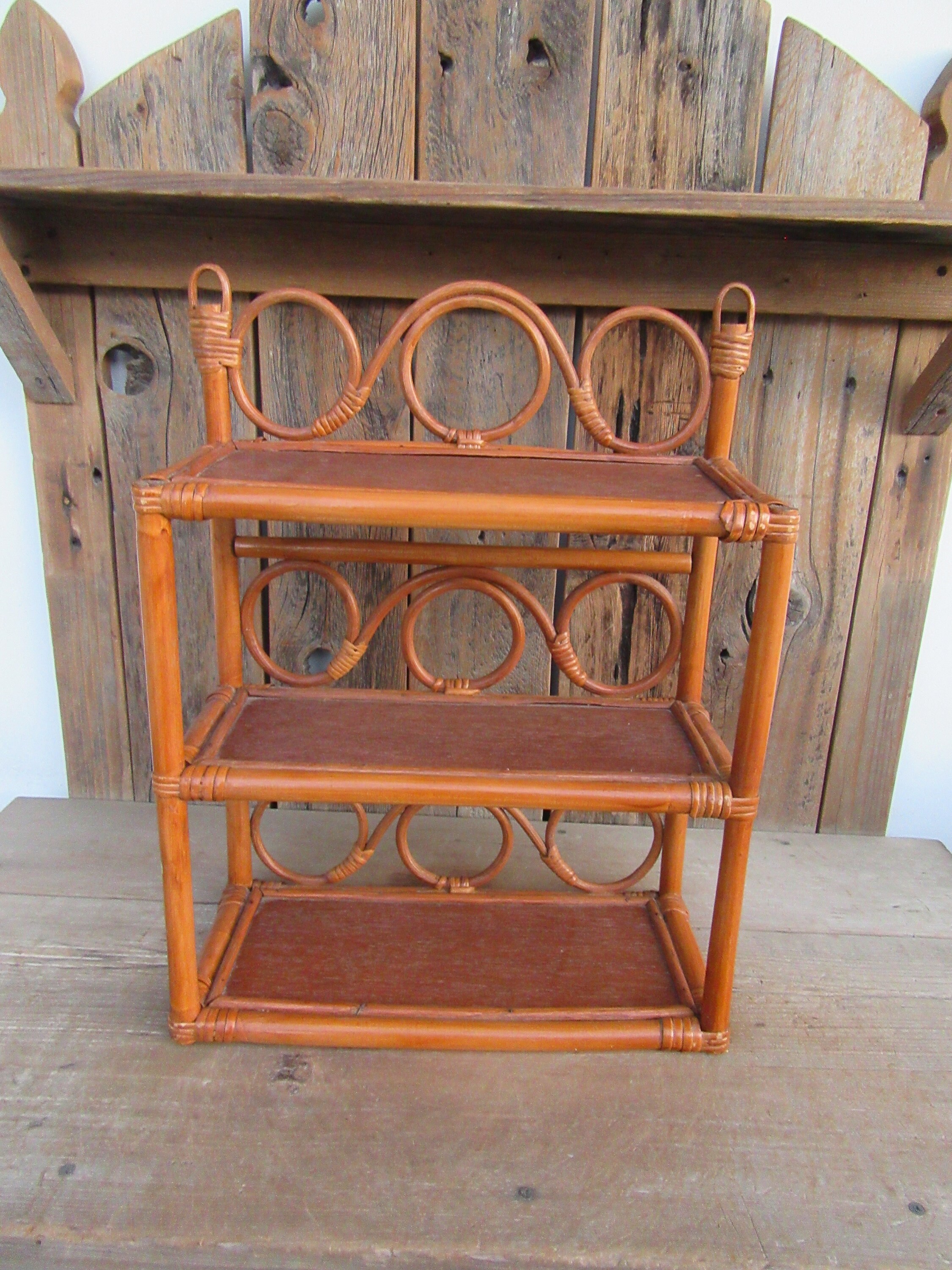 70s Rattan Shelf Three Tier Wicker Wall Shelf Rattan Cane Etsy