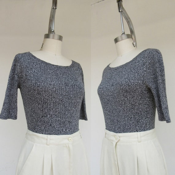 90s All Cotton Marled Black and White Short Sleeve