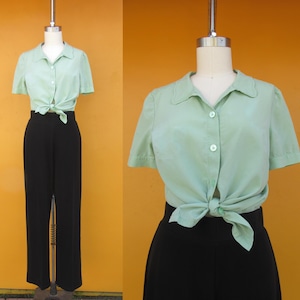 Y2K 00s ZAC POSEN Z Spoke Button Front Key Lime Green 100% Silk Blouse | Button Down Silk Top | Officecore Button Up | Size 4 | Small