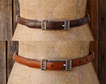 90年代BRIGHTONリバーシブルクロコ型押しレザーとスムースブラウンレザーのトラウザーベルト｜サウスウエストフリップベルト｜26～30