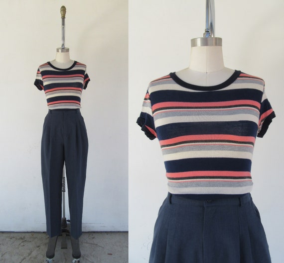 Striped ribbed knit tee 2025