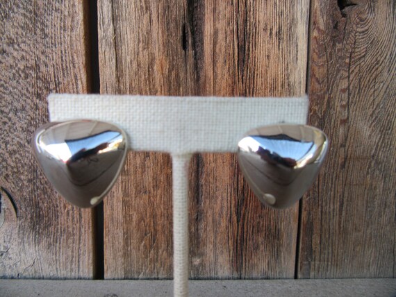 90s Simple Silver Tone Triangle Button Earrings |… - image 2