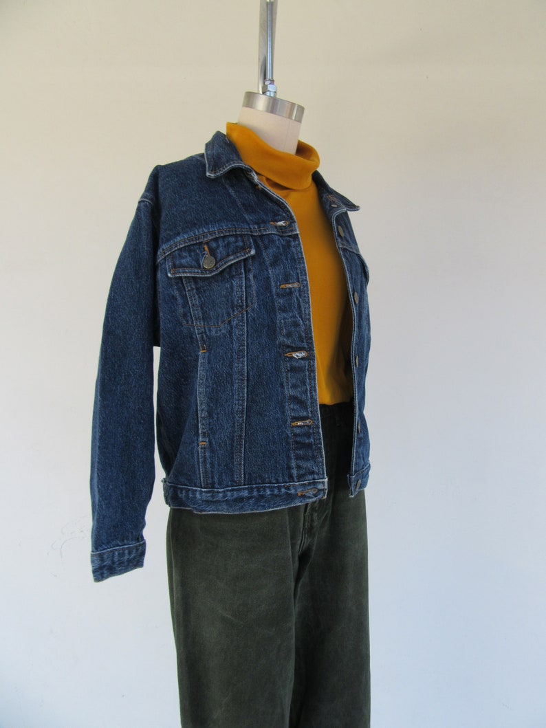 80er 90er Jahre Dunkle Jeansjacke Vintage Jeansjacke Kapsel Garderobe S M Bild 4