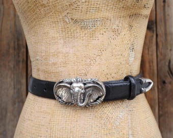 90s Brighton Black Moc Croc Croco Leather Elephant Ranger Buckle Belt | 28 to 32 Size Medium