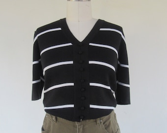 ストライプ Vネック ニット 半袖【最終値下げ】 ストライプ セーター トップ 80年代 テクスチャード ニット シャツ