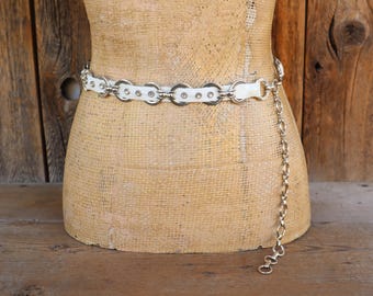 60s 70s Silver Tone Ring Chain Belt | Chaink Link Belt | Geo  display picture 1