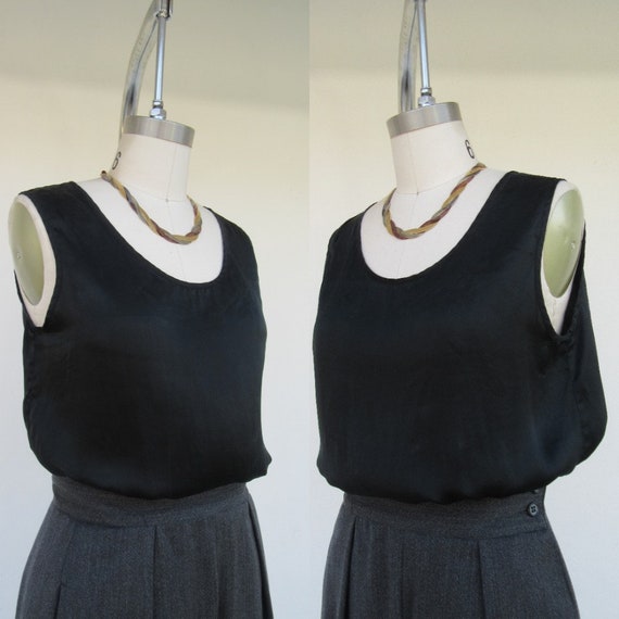 90s Black Silk Shell Tank | Black Silk Sleeveless