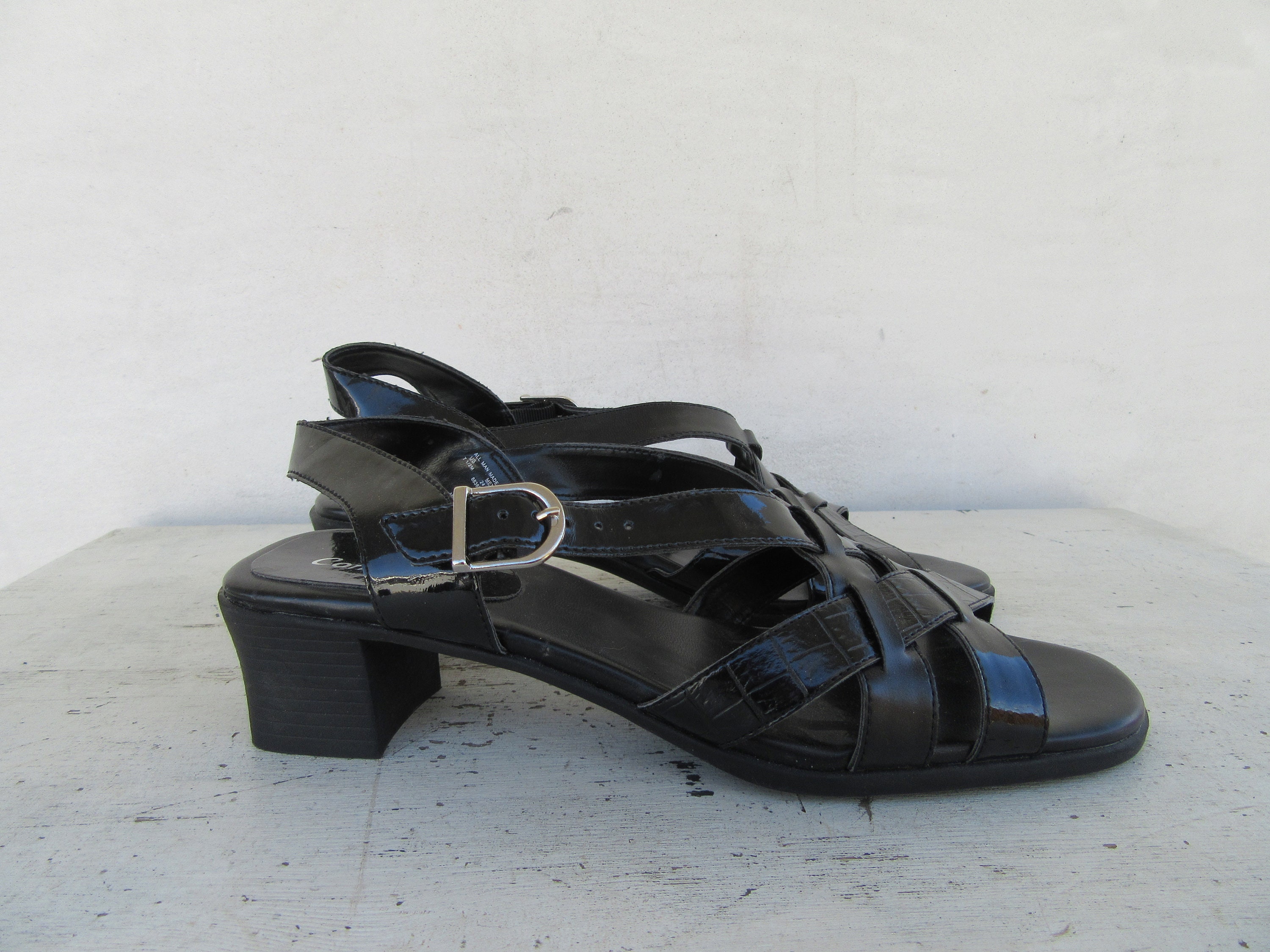 90s Strappy Faux Patent Leather Sandals Woven Sandals Shoes Etsy