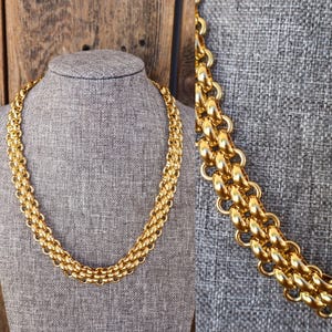 90s Gold Tone Thick Heavy Statement Necklace | Thick Gold Chain Chunky Necklace 18&quot; | Chain Link Necklace | Business Casual Jewelry