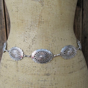 80s 90s Metal Concho Belt | Faux Silver Southwest Cowgirl Cowboy | Silver Tone Chain Belt | Metal Waist Belt | Plus Size 28 to 45