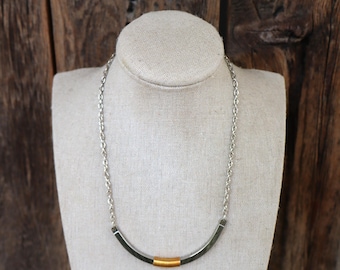 Jaren 80/90 gemengde metalen zilver- en goudkleurige ketting | Tweekleurige chokerketting | Slabbetjeketting