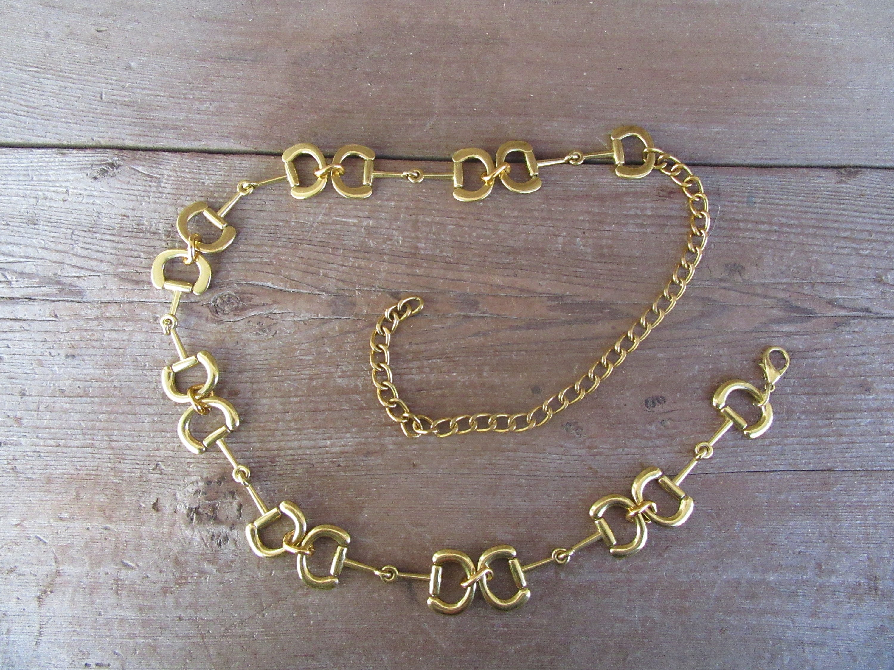 Gold Horsebit Chain Belt Equestrian Style Statement Waist Belt 31” + Ext Horsebit Chain Belt - Etsy main image 2