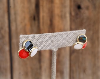 Boucles d'oreilles rondes en émail rond blanc noir rouge 90s années 80