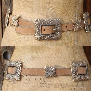 90s BRIGHTON Light Brown Leather Silver and Gold Tone Concho  display picture 3